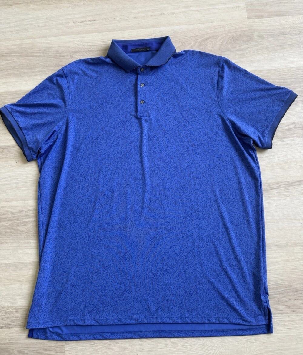 Greyson Wolf Print Polo Shirt Golf Stretch Men’s Size XXL Blue Geometric